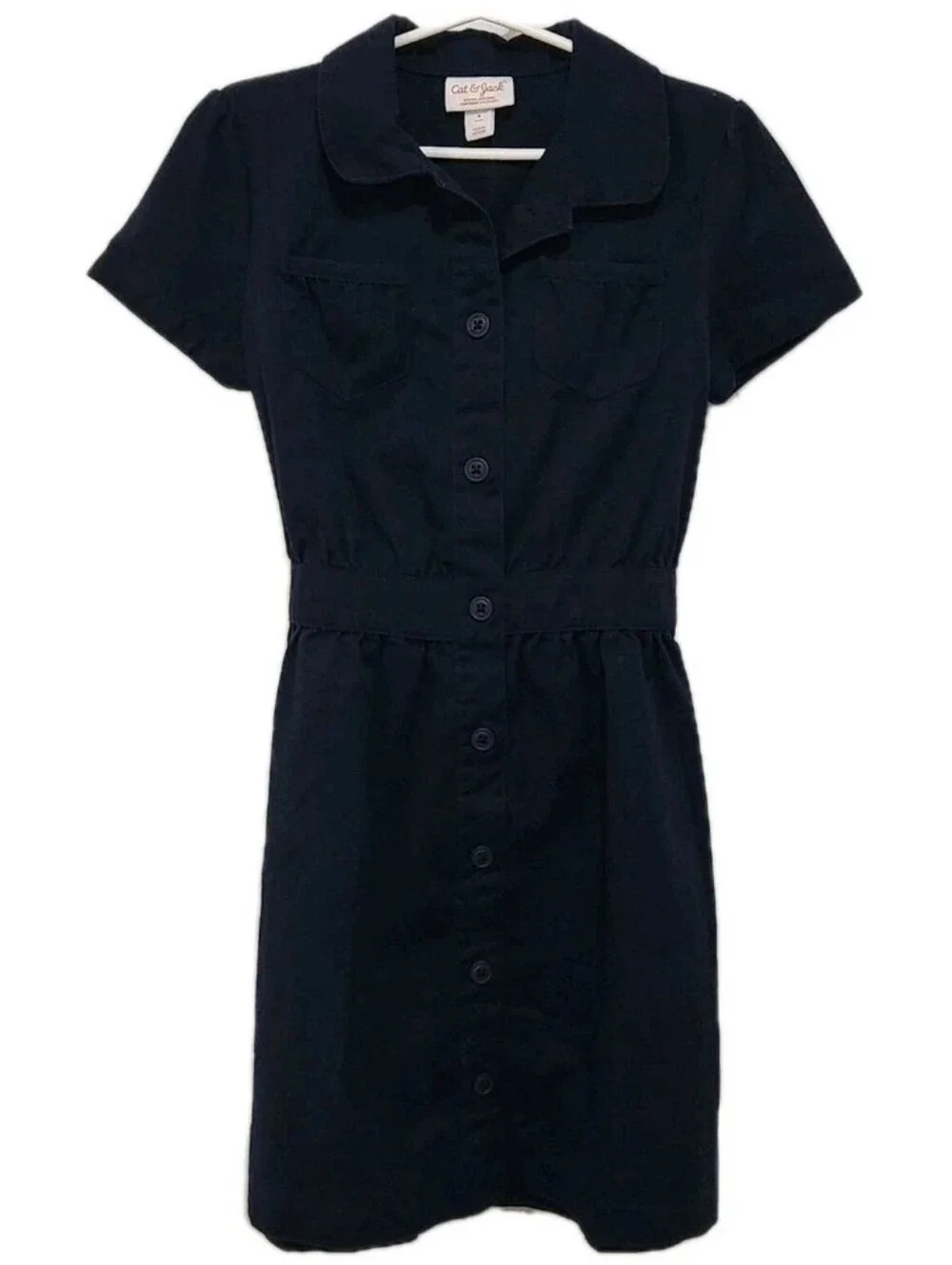 Cat & Jack Girls 8 School Uniform Dress Navy Blue Button Up Short Sleeve